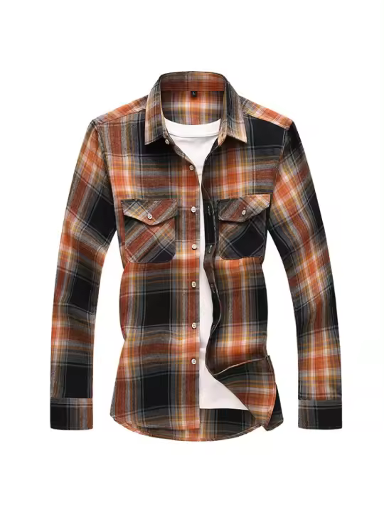 Camisa de Manga Larga a Rayas para Hombre Camisas Clásicas de Oficina de Un Solo Pecho - 1
