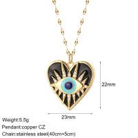 Collar largo de acero inoxidable para mujer, cadena con colgante de corazón, mal de ojo azul, sol, perro, abeja, elefante, Color dorado - details 4