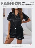 Conjunto de pijamas de satén para mujer, Tops y pantalones cortos con botones, traje de pijama de 2 piezas, ropa de dormir para mujer, ropa de descanso para verano - details 1