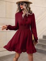 Vestido Midi de manga larga con cuello en V para mujer, elegante y bonito, a la moda, Color sólido, de lujo - details 3