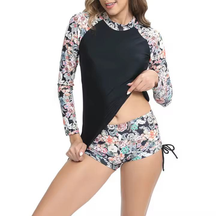 Traje de baño atlético de manga larga para mujer, conjunto de Tankini de dos piezas, talla grande - 1