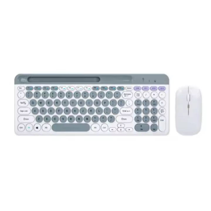Teclado y ratón inalámbricos con Bluetooth, redondos, aptos para tabletas y portátiles, color blanco - 1