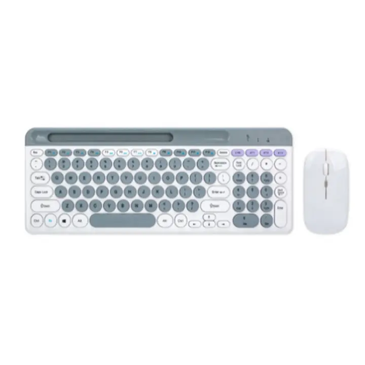 Teclado y ratón inalámbricos con Bluetooth, redondos, aptos para tabletas y portátiles, color blanco - 1