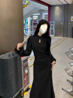 Vestido cheongsam grande de diseño de estilo francés para mujer en otoño e invierno, estilo Hepburn, vestido negro pequeño, mm de grasa, cintura - details 11