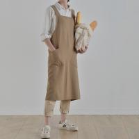 Delantal de cocina de estilo japonés Simple, vestido largo con espalda cruzada, Color sólido con bolsillos, delantal de lino y algodón para hornear - details 4