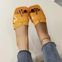 Nuevas Sandalias Platas para Mujer Gran Tamaño, Patrón de Piedra Sólida, Fondo Plano, Cabeza Cuadrada - details 4