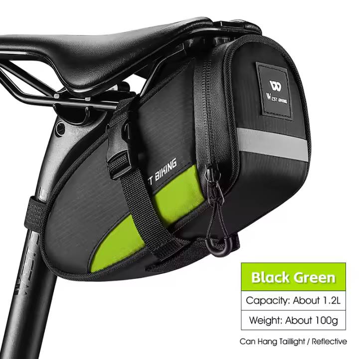 WEST BIKING-bolsa trasera portátil para bicicleta, bolsa reflectante de 1,2 L, ultraligera, impermeable, para SILLÍN de bicicleta, accesorios para bicicleta de montaña y carretera - 1