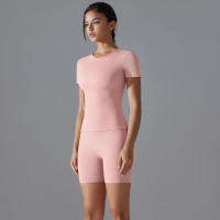 Chándal de cuello redondo para mujer, camiseta de ciclismo de secado rápido, ropa de entrenamiento transpirable, pantalones cortos deportivos para correr y gimnasio - details 26
