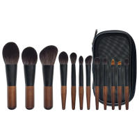 Juego de brochas de maquillaje para mujer, 12 piezas, mango de madera, bolsa de cuero para pelo de Animal, herramientas de belleza - details 2