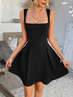 Vestido de verano informal sin mangas con cuello cuadrado y espalda descubierta para mujer, vestido veraniego corto bohemio para playa, negro - details 3