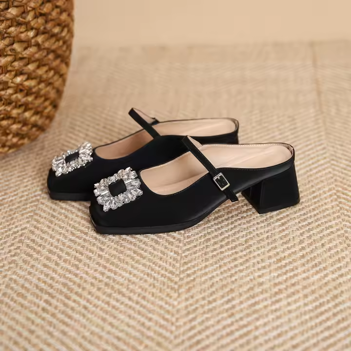 Nuevos zapatos versátiles de tacón delgado, con parte superior plana y una sola correa con temperamento. - 1