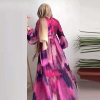 Nuevo vestido bohemio informal con estampado de manga y estampado Retro Maxi cuello redondo para mujer largo 2025 vestido de fiesta de gasa con cordones - details 4