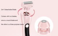 Afeitadora eléctrica 2 en 1 para mujer, recortadora de bikini de doble cabezal para mujer, maquinilla de afeitar eléctrica recargable para bikini, axila, pierna, brazo, cuerpo, cara, área privada, uso húmedo y seco, recortadora de vello corporal - details 3