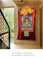 Dios amarillo de la riqueza Thangka, sala de estar, entrada, bordado de Nepal, pintado a mano, estilo Xizang, imagen de pared de la secta tántrica - details 8