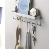 LLavero de pared con estante, bandeja de llaves con estante y 6 ganchos autoadhesivos, barra de llaves para oficina y baño, color blanco - details 5
