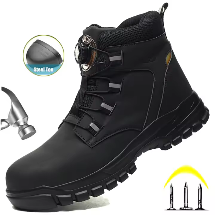 Zapatos de trabajo con botón giratorio para hombre, zapatillas de trabajo antipinchazos, zapatos de seguridad para el trabajo impermeables, botas tácticas con punta de acero antideslizantes - 1