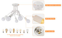 Goeco Lámpara de Araña 60W Vintage para Dormitorio Salón Luz de Techo Montada en el Techo Bombillas Incandescentes de Hierro 5 Bases E27 - details 7