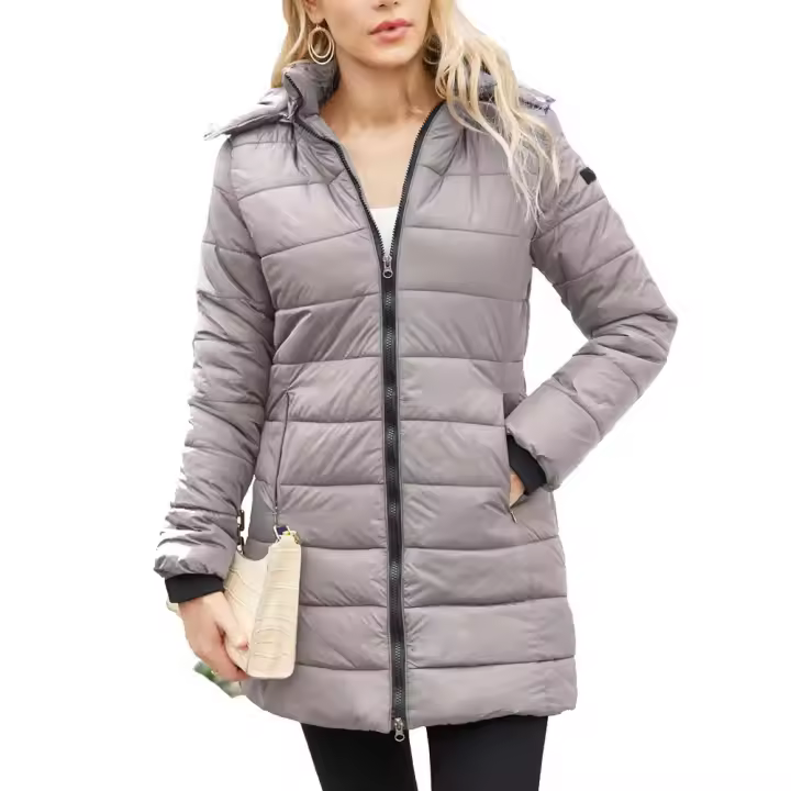 Chaqueta larga acolchada con capucha para mujer, abrigo ligero resistente al agua - 1
