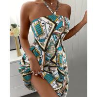 Vestido De Encaje Con Estampado Floral Para Mujer Cuello Haltera Estilo Vacacional Ajustable Talla Para Primavera Y Verano Ropa De Mujer - details 3