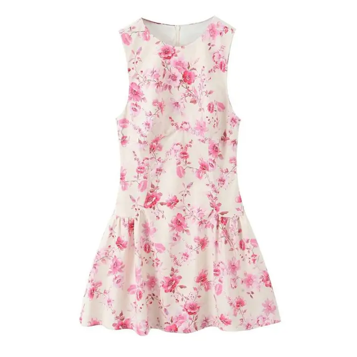 Vestidos de verano florales cortos sin mangas con cuello en A para mujer O 2025 - 1
