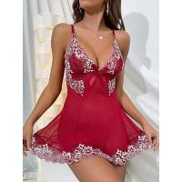 Camisón Corto Sexy con Escote en V Profundo Vestido Bordado Pijamas de Moda Tanga Gratis - details 4