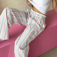 BUNO-Pantalones de encaje a rayas para mujer, Pantalones rectos de pierna ancha con cintura elástica y cordón, ropa de calle holgada para primavera y verano, pantalones de chándal informales - details 70