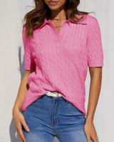 Suéter de manga corta con cuello en V para mujer, Jersey informal de punto con cuello de solapa suave, color rosa, a la moda, Y2K - details 17