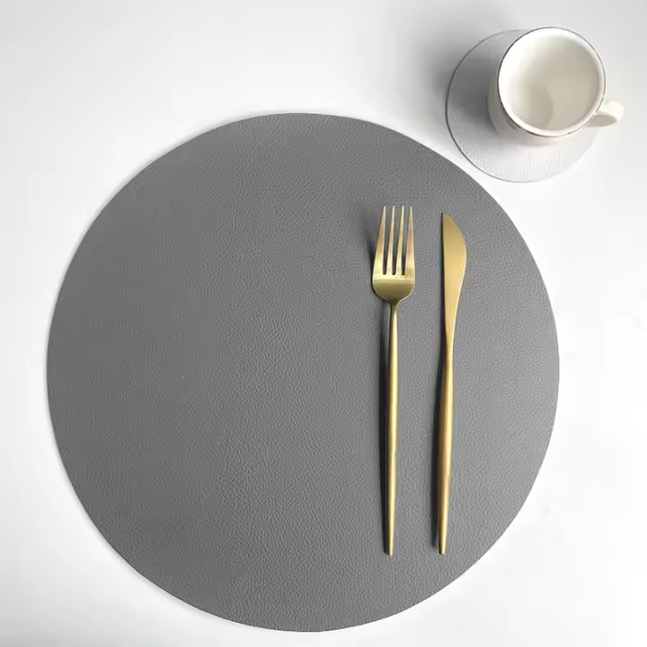 Juego de Manteles Individuales de Cuero PU Tapete Aislante Redondo Impermeable a Prueba de Aceite para Cocina y Cafetería - 1