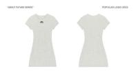Elegante Vestido de Algodón Puro con Bordado de Letras Chic de Verano Cuello Redondo Delgado, Manga Corta Versátil, Color Sólido, Moda para Mujeres - details 0