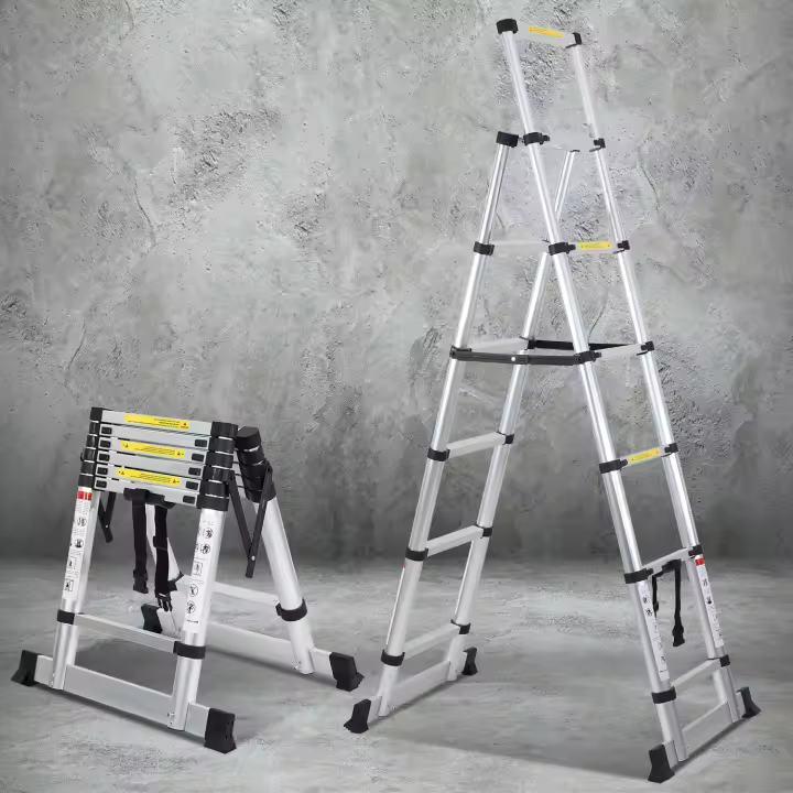 Escalera telescópica de aluminio, 4,4 m, extensible, antideslizante, multiusos, 150 kg de carga - 1