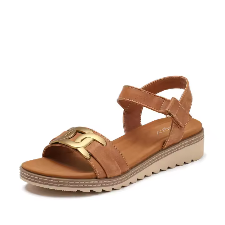 Sandalia Pendiente y Romana Mujer Verano Nuevas Sandalias de Playa de Fondo Grueso Simple de Metal Informal al Aire Libre - 1