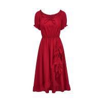Nuevo vestido irregular retro europeo y americano, vestido con cordón medieval victoriano de manga corta con cuello de una palabra - details 4