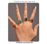 Anillo ovalado de Maple inoxidable with Piedra Roja Azul, Anillo impermeable Chapado en oro para Mujer decorado with Joyas de lujo - details 1