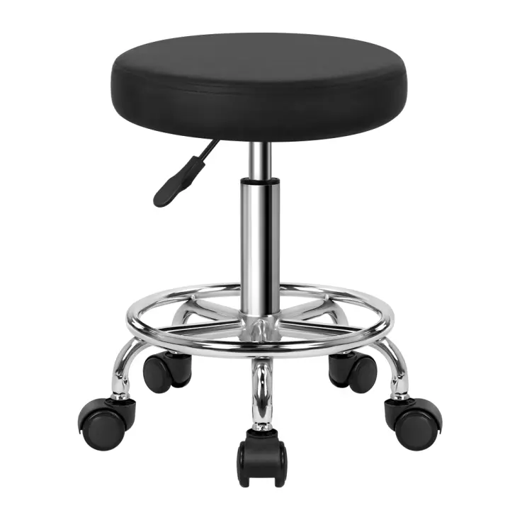Silla de Trabajo de Cuero PU Redonda Altura Ajustable, Operación Manual, Rueda, Silla de Masaje para Hogar y Oficina - 1