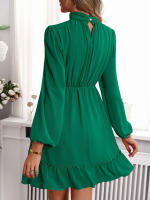 Vestido corto rosa de cintura alta con volantes para mujer, minivestido informal con manga abullonada, cintura anudada, 2024 - details 28