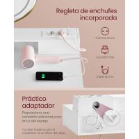 Tocador con Taburete e Iluminación, Regleta de Enchufes, Espejo Giratorio, Tocador, 40 x 100 x 134,8 cm, Tocador con Cajones, Taburete Tapizado, Blanco Mate y Dorado Pálido RVT619W01 - details 4