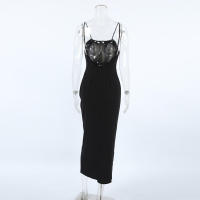 Vestido largo negro sin espalda, entallado, versátil, con abertura y tirantes finos, nuevo diseño de primavera. - details 8