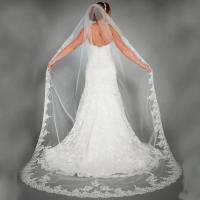 Apliques de encaje de marfil blanco, velos de boda largos de tul con borde de encaje, velos de novia 1T, 3 metros - details 0