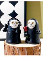 Adorno de fantasma de Halloween, Cráneo, mago, sin rostro, horror, misterioso, hombre negro, hogar, escritorio, resina, pequeño - details 4