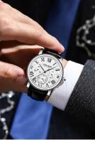 Reloj de Lujo para Hombres de Cuero Genuino Automático, Resistente al Agua, Funcional con Tres Ojos, Estilo Empresario - details 5