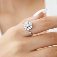 Anillo giratorio de flor de molino de viento con copos de nieve de circonio de cristal a la moda para mujeres y niñas, joyería para fiesta, regalo antiestrés - details 33
