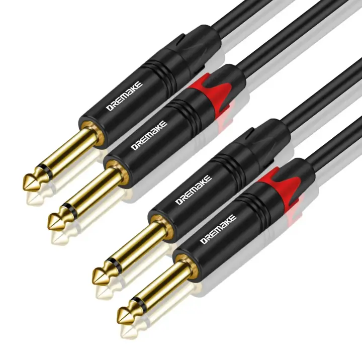 DREMAKE TS Cable mono amplificador de 6,35 mm a 6,35 mm, 2 x 1/4 '' TS Mono 6,35 mm Jack macho a 2 x 1/4 '' Cable de audio macho para mezclador de amplificador de guitarra - 1