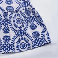 Vestido de playa informal con tirantes para mujer, estampado azul y blanco, lazo con abertura lateral, cintura elástica, verano - details 9