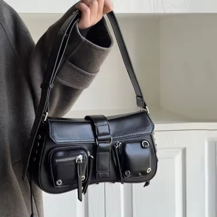 Bolso Gótico Punk para Mujer, Bandolera de hombro, Diseño de moda, Cuero PU, Vintage, Pequeño, Tote - 1