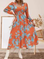 Vestido de longitud media con manga larga y burbujas estampadas con cuello en V - details 5