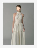 Vestido de verano chic francés Cintura plisada, hombro alta, estilización delgada - details 10