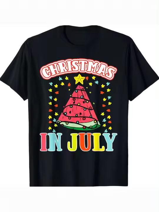 Navidad en julio, helado, árbol de Navidad, camiseta divertida de verano, regalo para papá, manga corta con cuello redondo suave y cómoda, 230g - 1