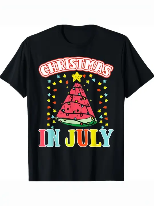 Navidad en julio, helado, árbol de Navidad, camiseta divertida de verano, regalo para papá, manga corta con cuello redondo suave y cómoda, 230g - 1