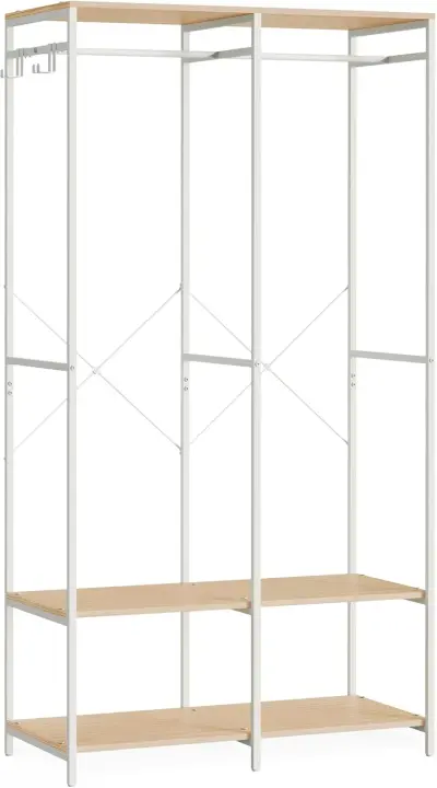 Armario Portátil Plegable Organizador de Ropa con Barras de Colgar Estantes de Almacenamiento con Ganchos Extraíbles Marrón Rústico Tamaño 40 x 94,5 x 180 cm - 1