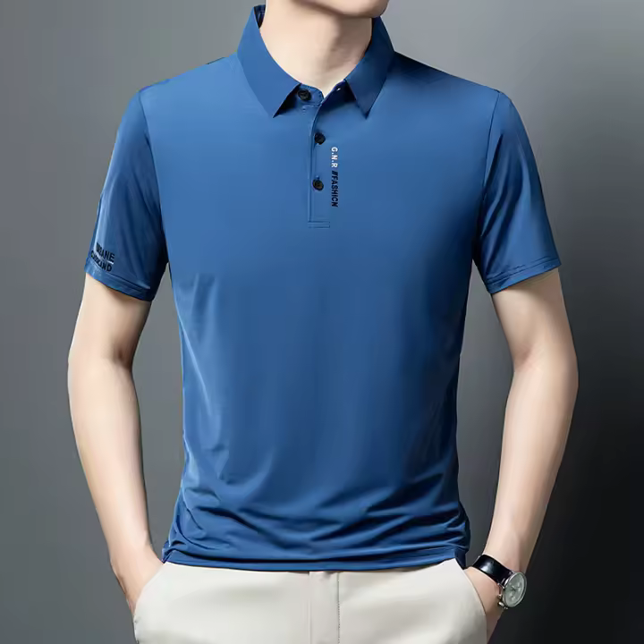 Camiseta polo de manga corta con cuello y talla grande para hombre, camiseta versátil de color sólido de negocios - 1